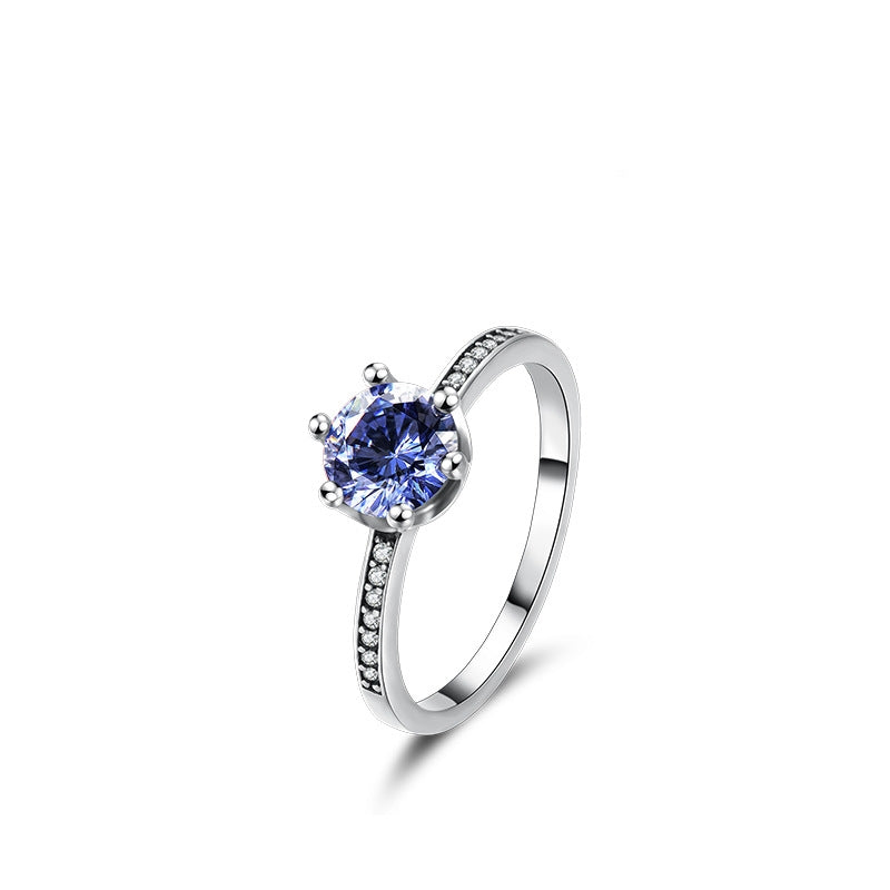 S925 Sterling Silver Tanzanite Blue Zircon Crown Gemstone Ring for Women