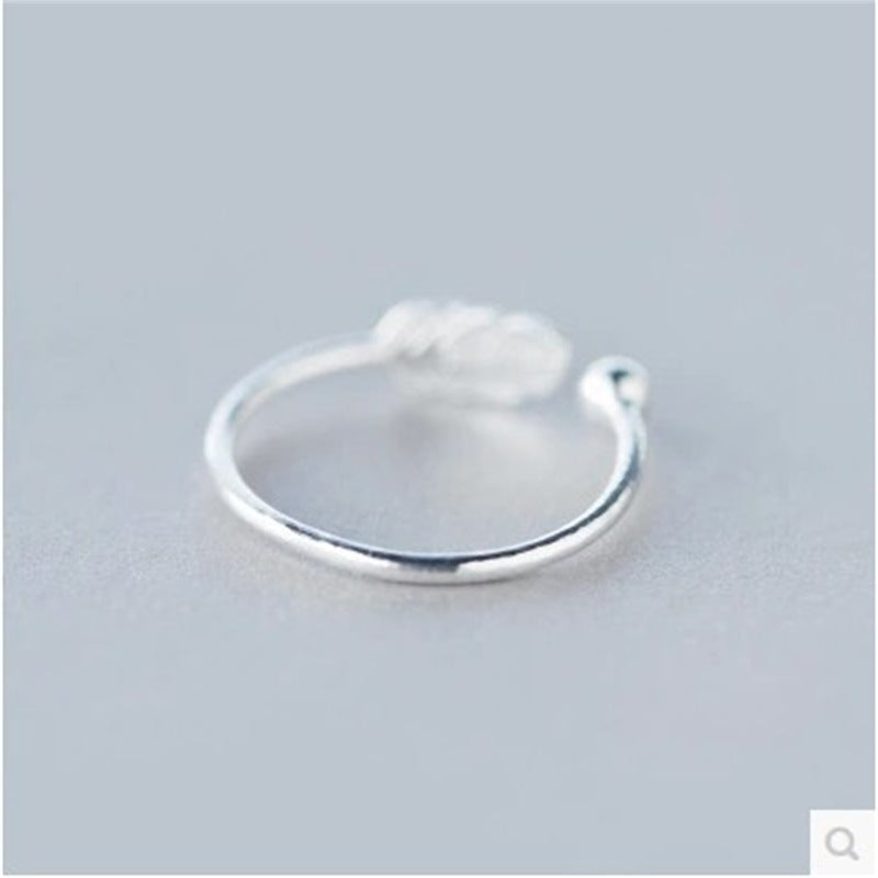 S925 Sterling Silver Feather Leaf Adjustable Ring for Women