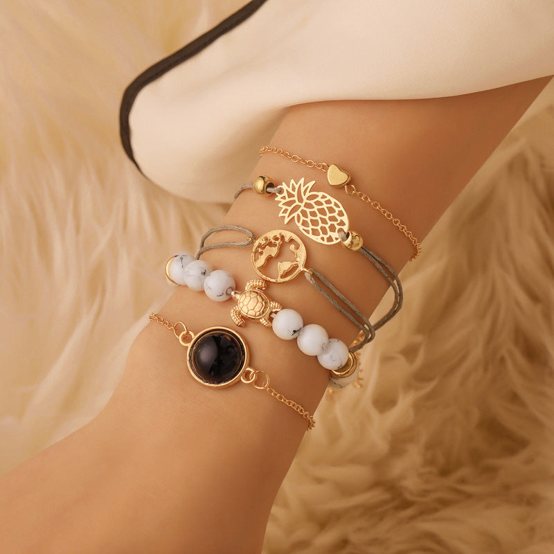 Fashion Shell Tassel & Geometric Map Beaded Bracelet Set