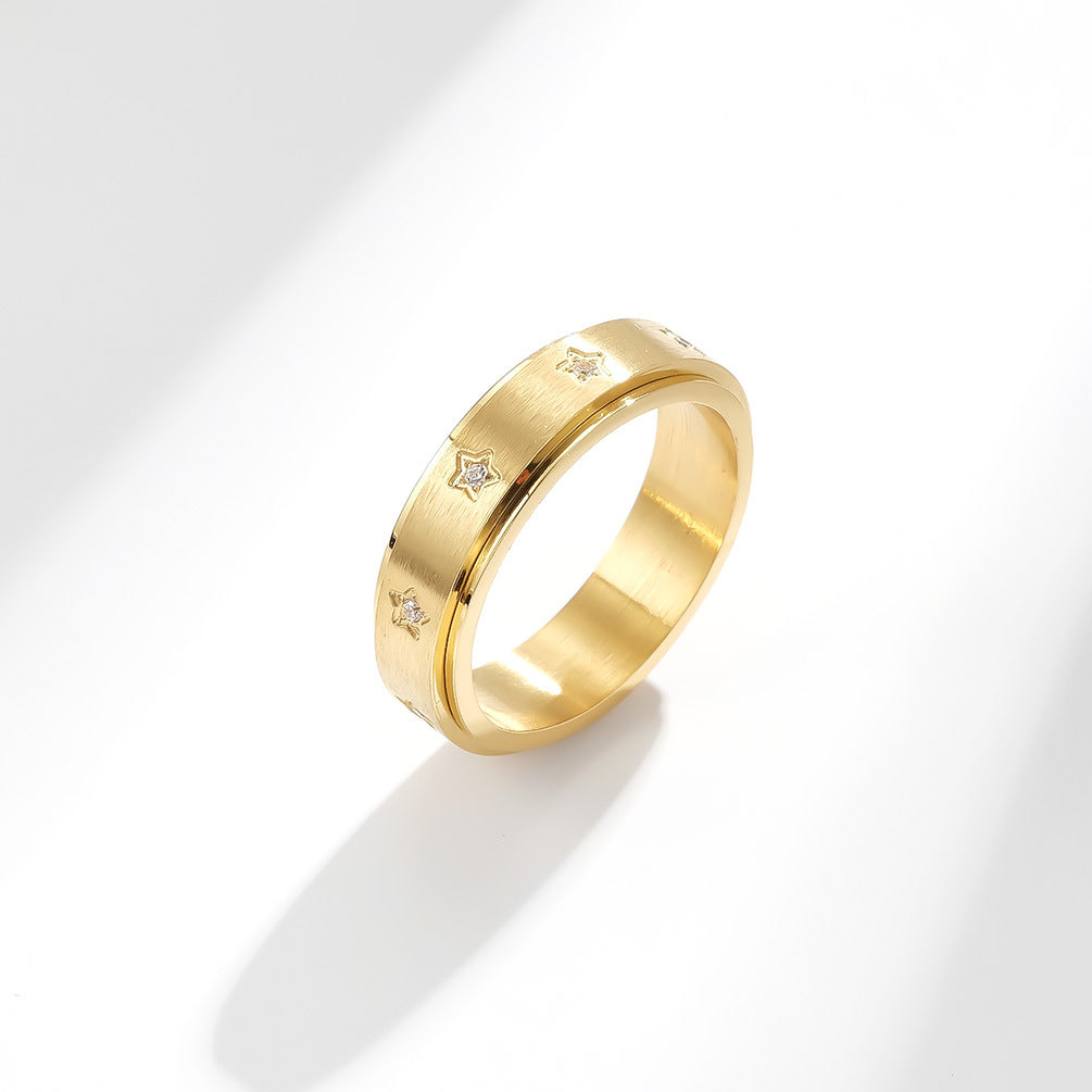 Fashion Simple Diamond Embedded Star Stainless Steel Rotating Ring ...