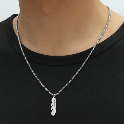 Fashion Simple Feather Necklace Personalized Stainless Steel Leaf Pendant Cross-border Jewelry