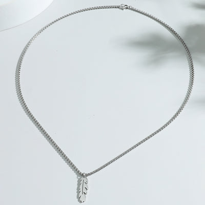 Fashion Simple Feather Necklace Personalized Stainless Steel Leaf Pendant Cross-border Jewelry