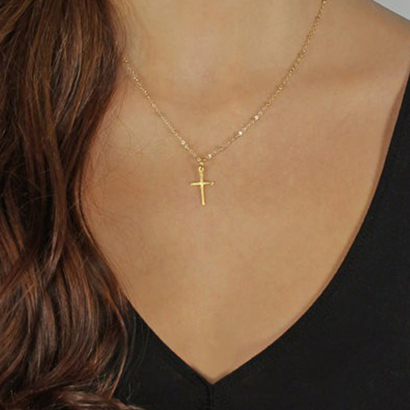 Fashion Simple Geometric Cross Gold Plated Alloy Necklace