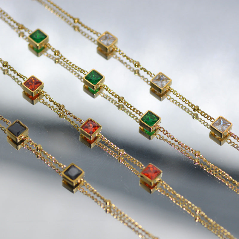 Fashion Geometric Square Zircon Emerald Stainless Steel Bracelet