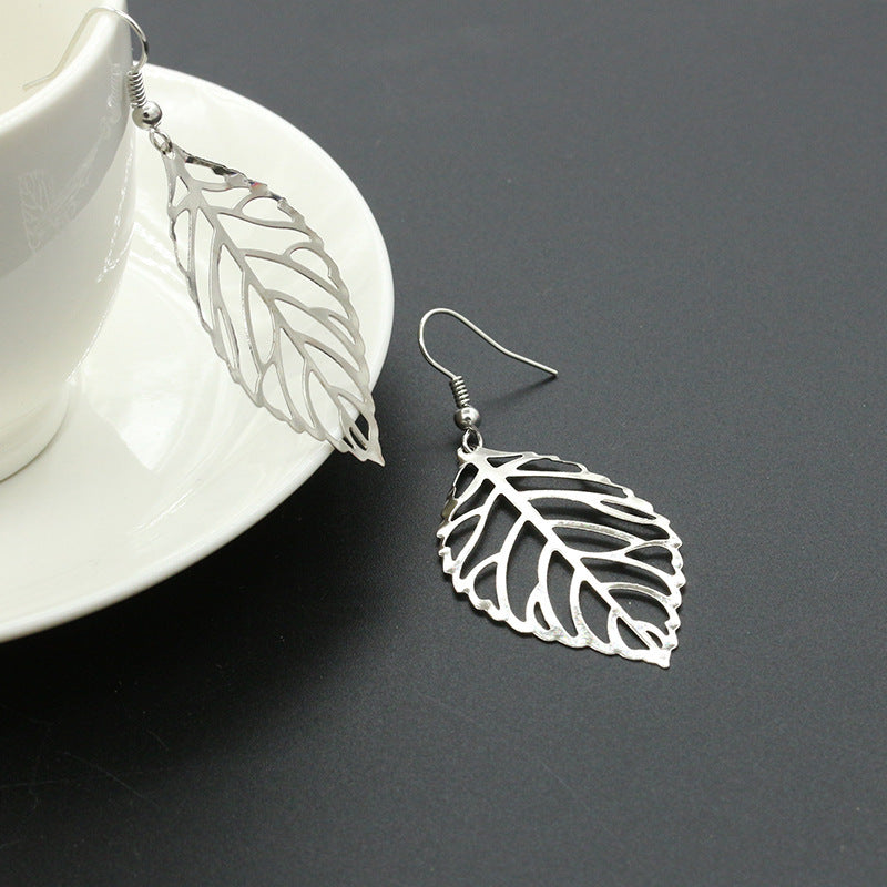 Fashion Simple Metal Leaf  Hollow Large Leaf Earrings Wholesale
