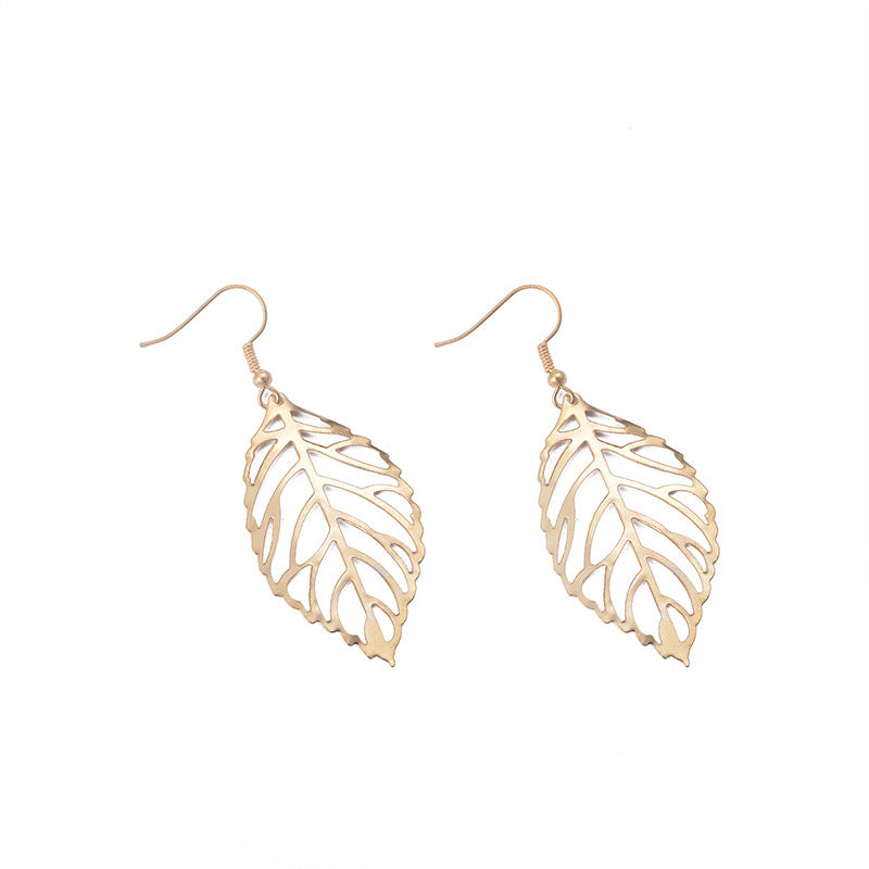 Fashion Simple Metal Leaf  Hollow Large Leaf Earrings Wholesale