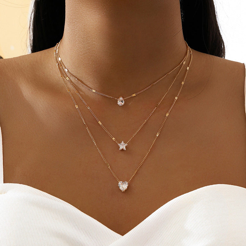 Fashion Multi-layer Star Heart Pendant Necklace for Women