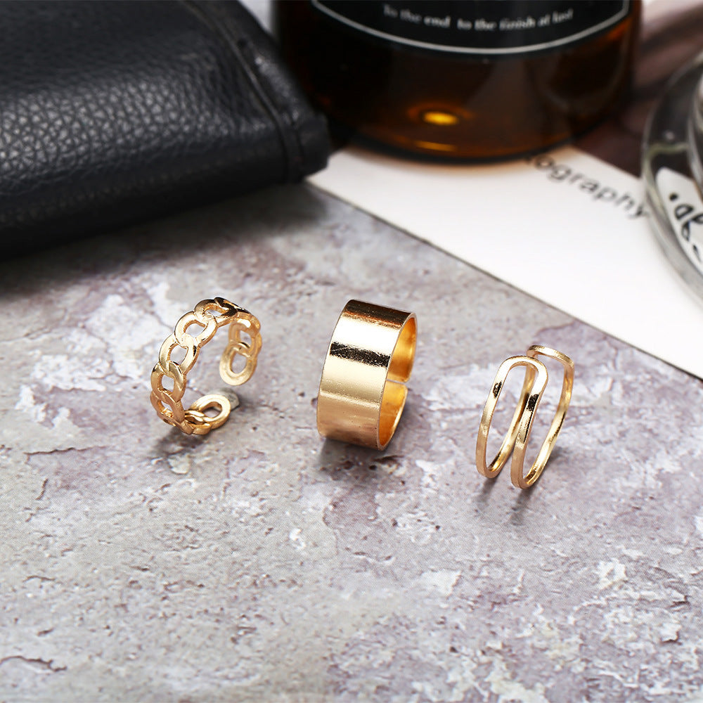 Fashion Minimalist Wide Band Ring Set - Adjustable Open Cuff Design