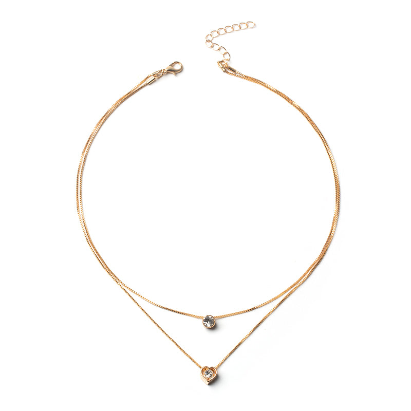 Fashion Simple Round Love Rhinestone Two-layer Necklace