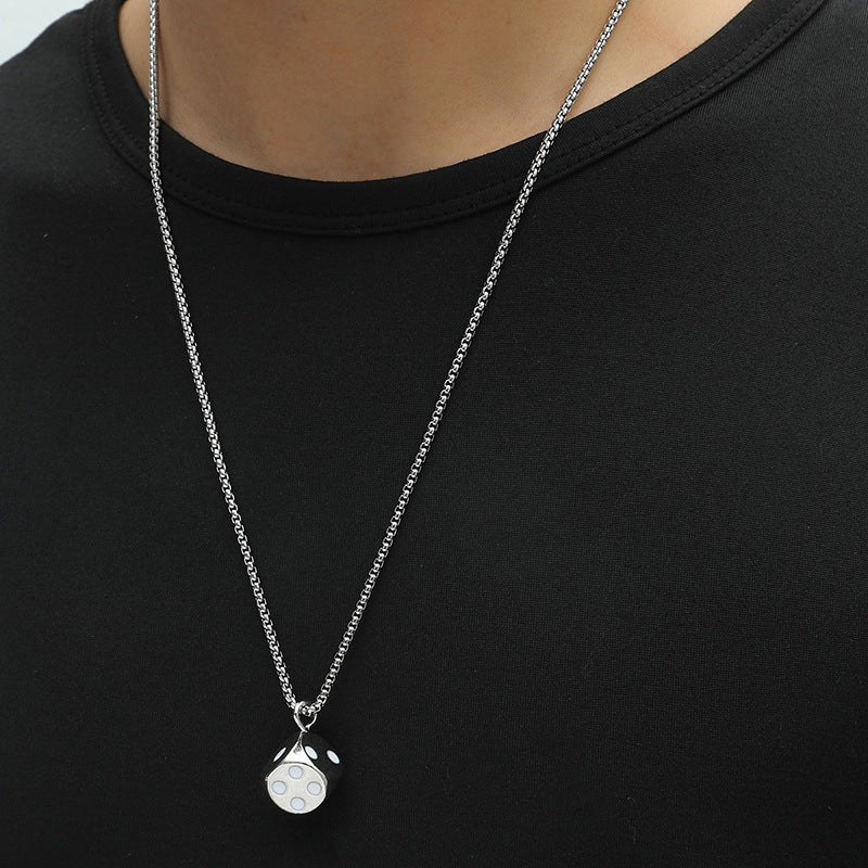 Fashion Stainless Steel Dice Pendant Necklace - Minimalist Hip Hop Jewelry Accessories