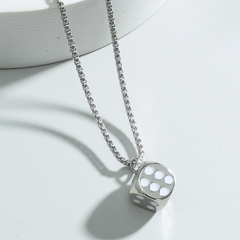 Fashion Stainless Steel Dice Pendant Necklace - Minimalist Hip Hop Jewelry Accessories