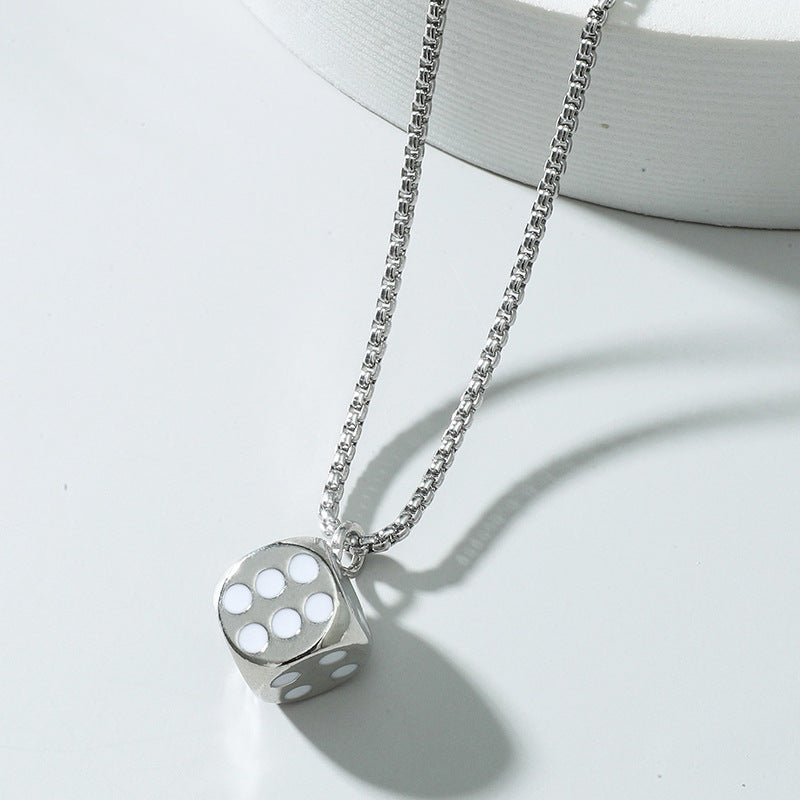 Fashion Stainless Steel Dice Pendant Necklace - Minimalist Hip Hop Jewelry Accessories