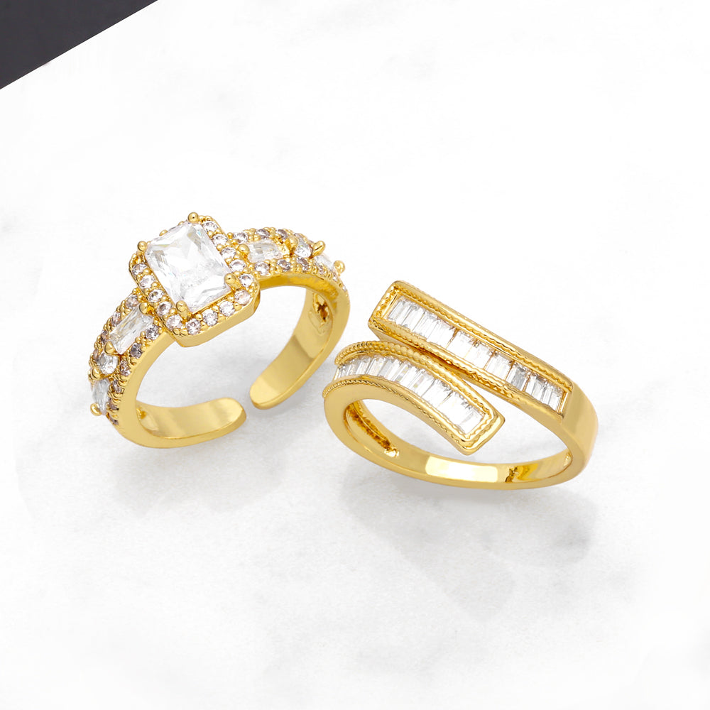 Fashion Minimalist Rectangle Zircon 18K Gold Plated Open Ring