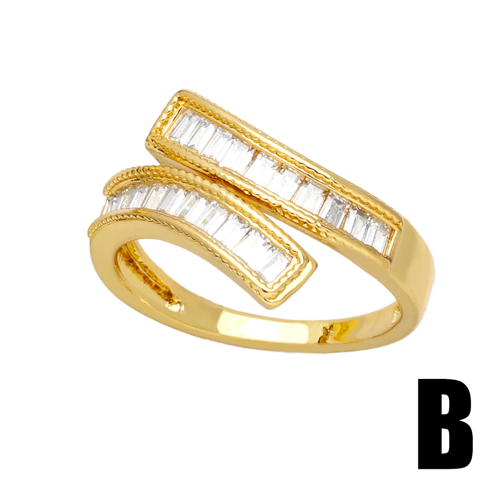 Fashion Minimalist Rectangle Zircon 18K Gold Plated Open Ring