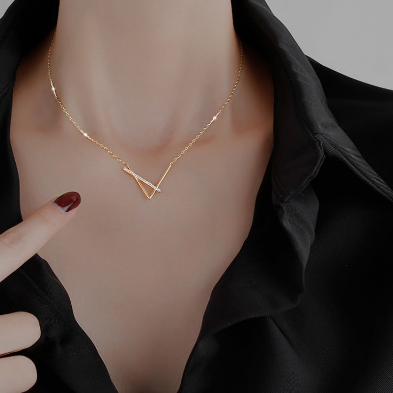 Fashion Simple Style Geometric Titanium Steel Rhinestone Metal Diamond Artificial Gemstones Necklace