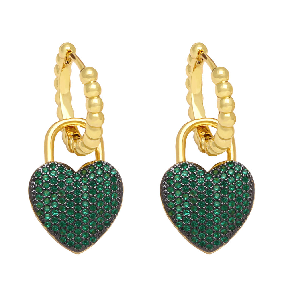 Fashion Heart Shape Zircon Inlay Copper Drop Earrings