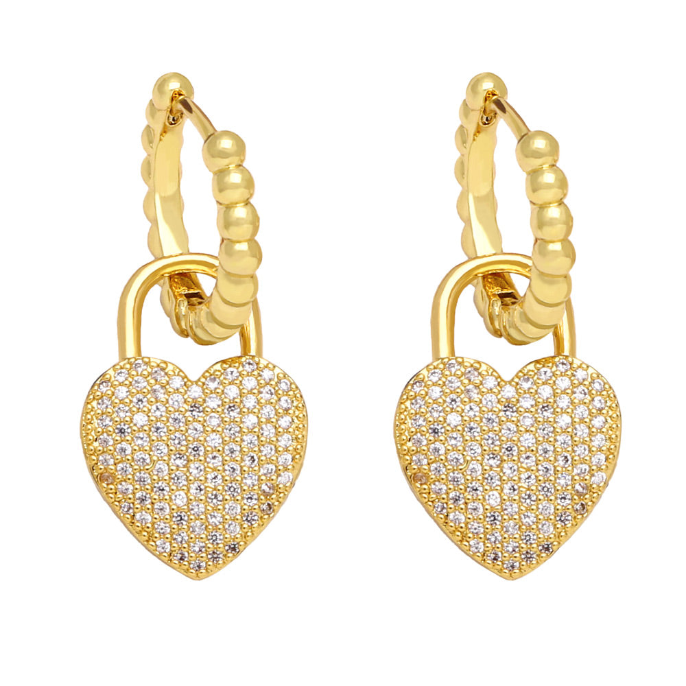 Fashion Heart Shape Zircon Inlay Copper Drop Earrings