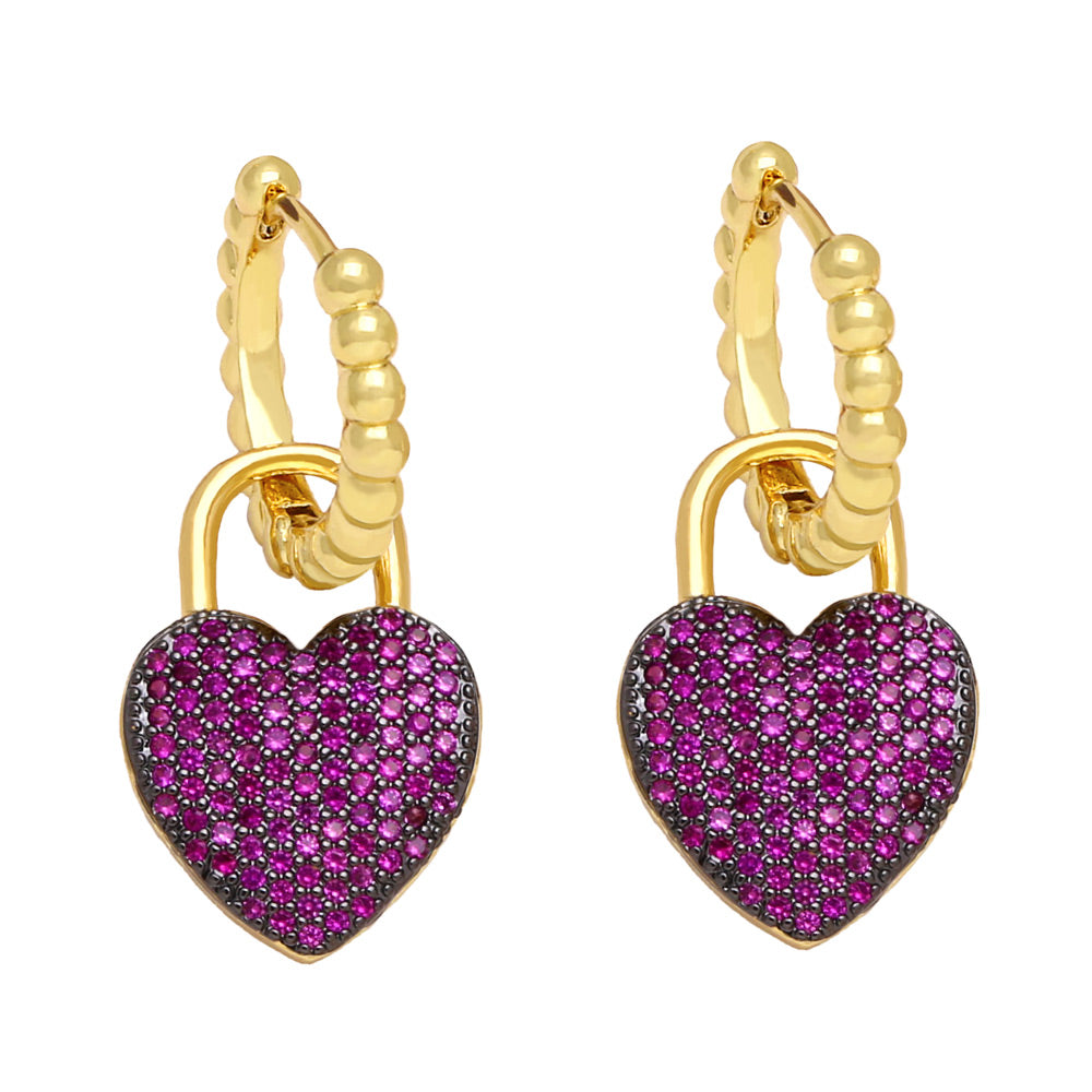 Fashion Heart Shape Zircon Inlay Copper Drop Earrings