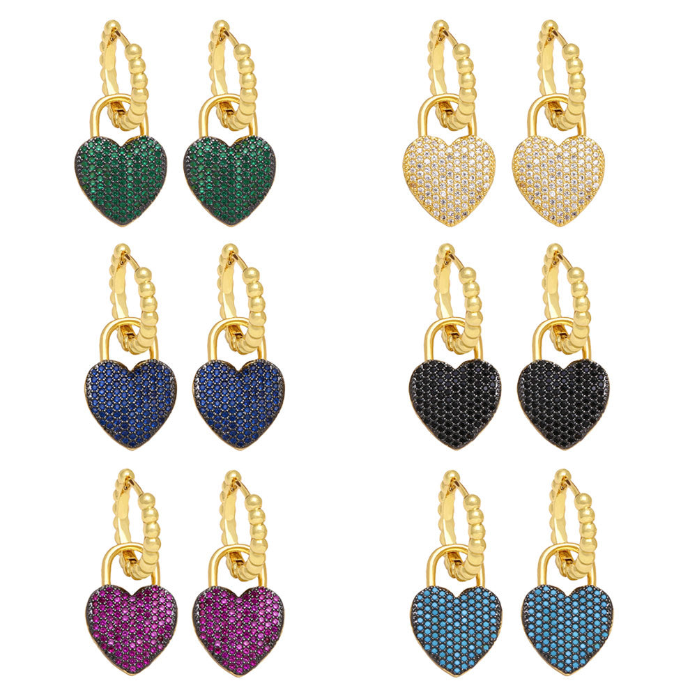 Fashion Heart Shape Zircon Inlay Copper Drop Earrings