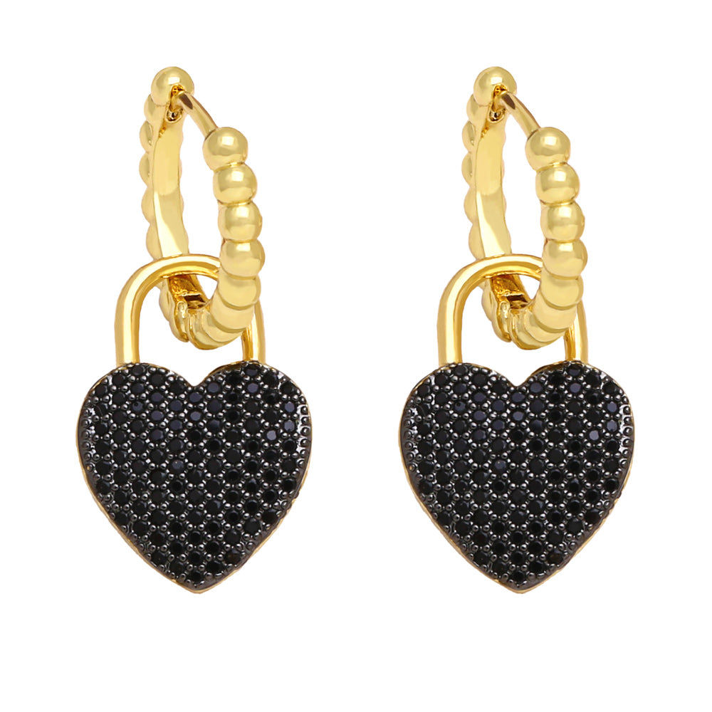 Fashion Heart Shape Zircon Inlay Copper Drop Earrings