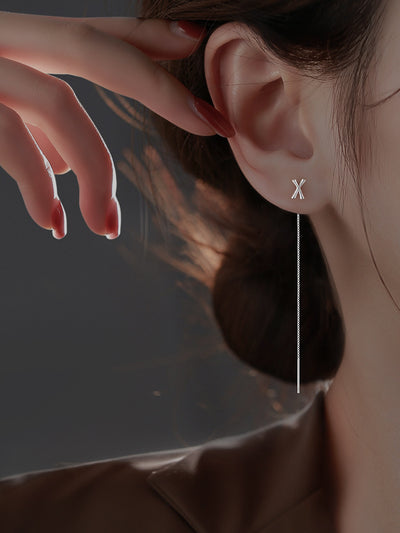 Fashion Simple Style Letter Sterling Silver Tassel Earrings Ear Line