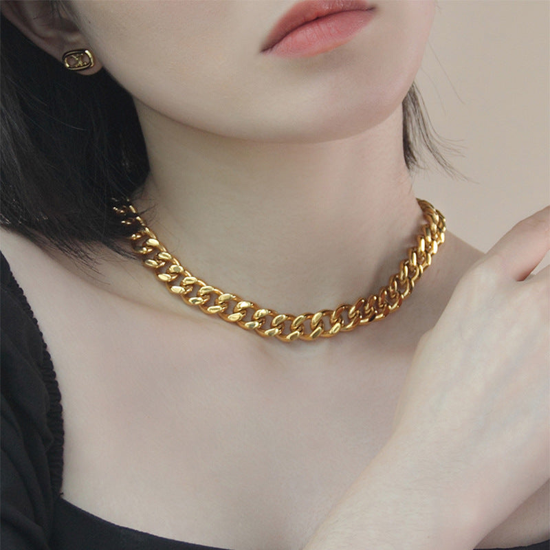 Fashion Simple Thick Titanium Steel Clavicle Chain Necklace for Women