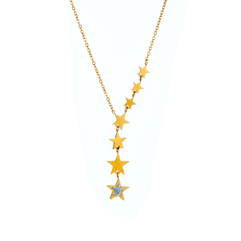 Fashion Simple Titanium Steel Necklace Five-pointed Star Tassel Necklace
