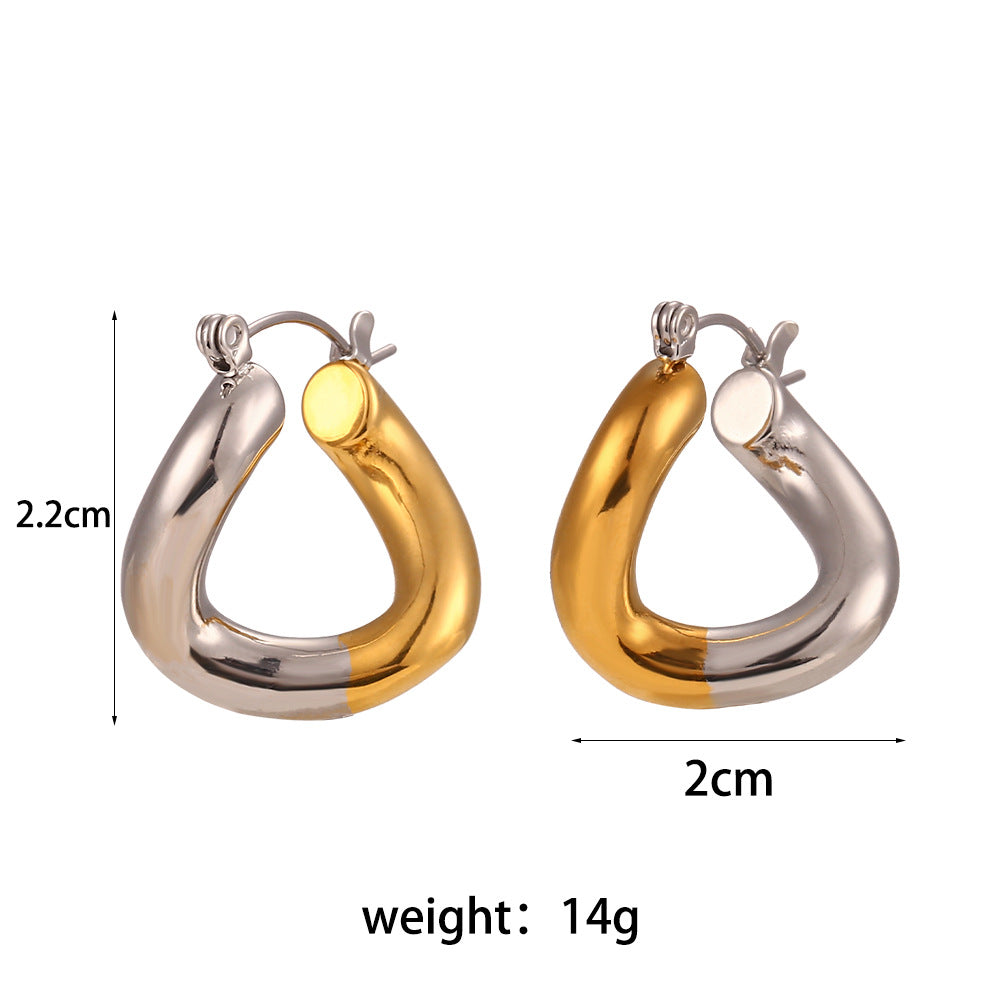 18K Gold Plated Stainless Steel Twisted Trapezoidal Hoop Earrings