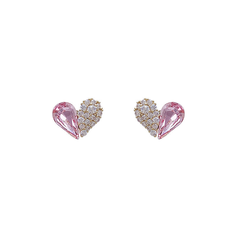 Fashion Small Crystal Diamond Heart Earrings
