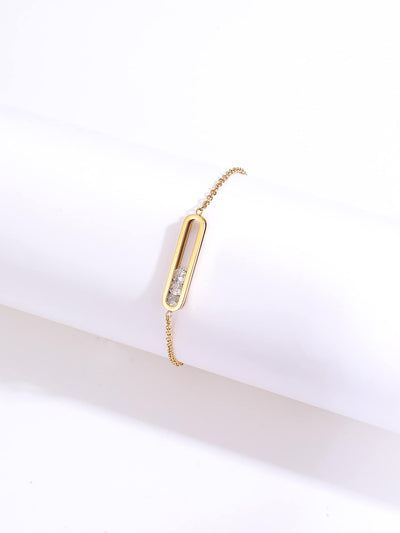 Fashion Small Simple Stainless Steel 18K Gold Inlaid Rectangular Zircon Bracelet