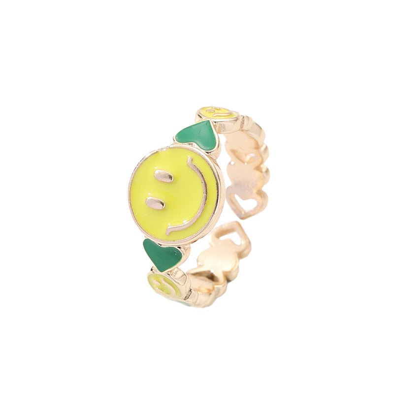 Fashion Smiley Face Gold-Plated Copper Enamel Open Ring