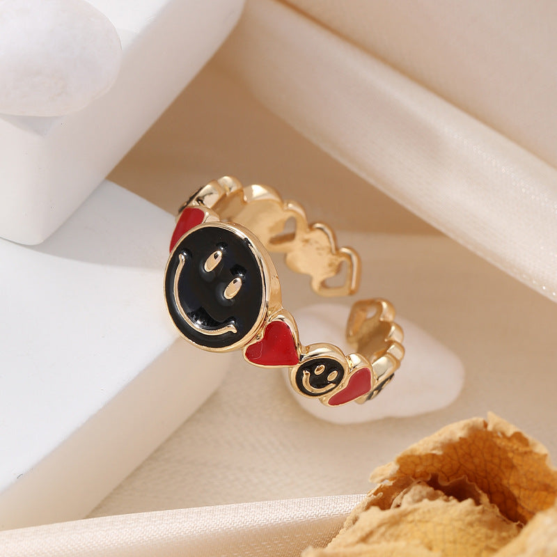 Fashion Smiley Face Gold-Plated Copper Enamel Open Ring