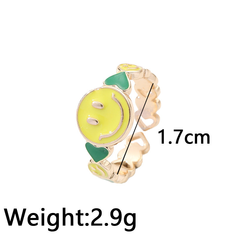 Fashion Smiley Face Gold-Plated Copper Enamel Open Ring