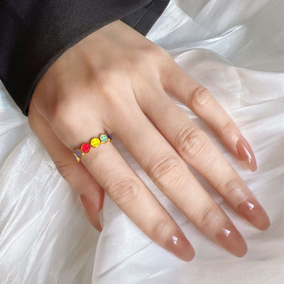 Fashion Rainbow Smiley Face Titanium Steel Open Ring