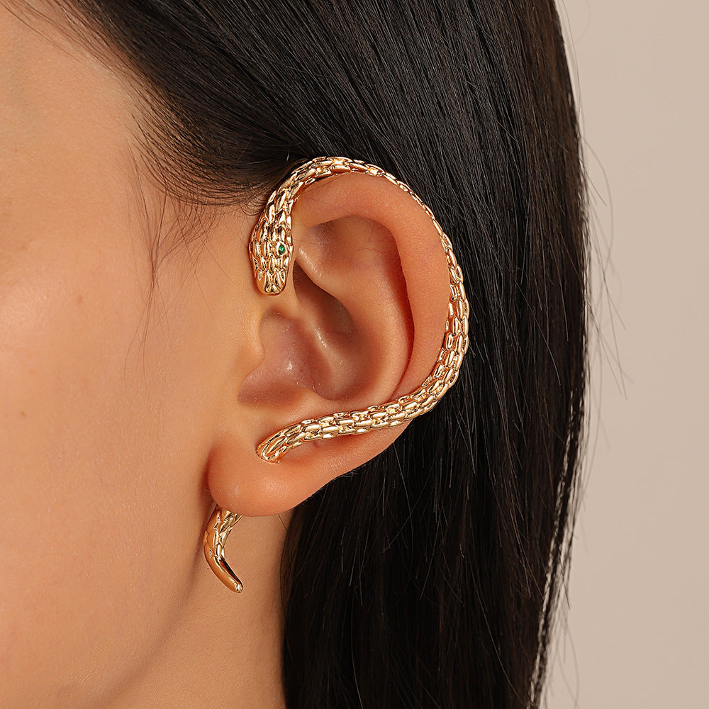 Fashion Snake Alloy Plated Gemstone Wraparound Earrings