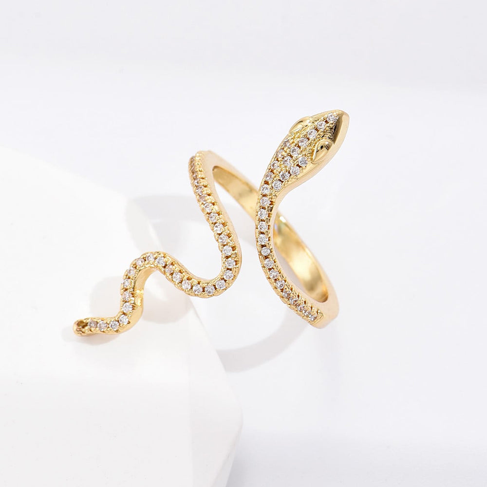 Fashion Snake Gold Plated Zircon Open Ring for Women