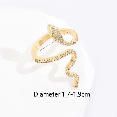 Fashion Snake Gold Plated Zircon Open Ring for Women