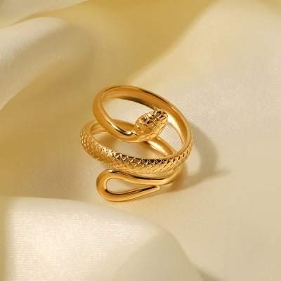 Vintage Snake Design 18k Gold Plated Stainless Steel Open Ring