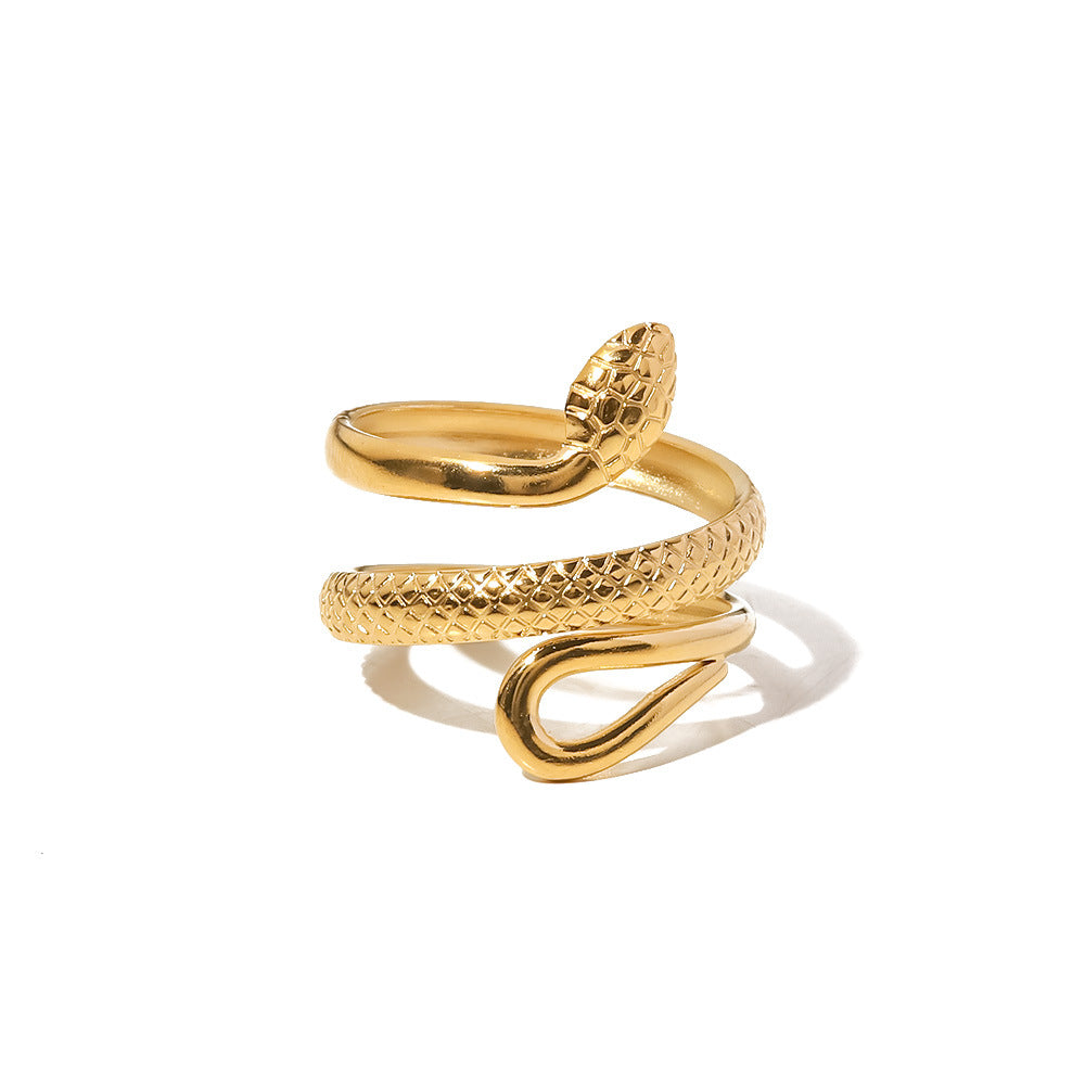 Vintage Snake Design 18k Gold Plated Stainless Steel Open Ring