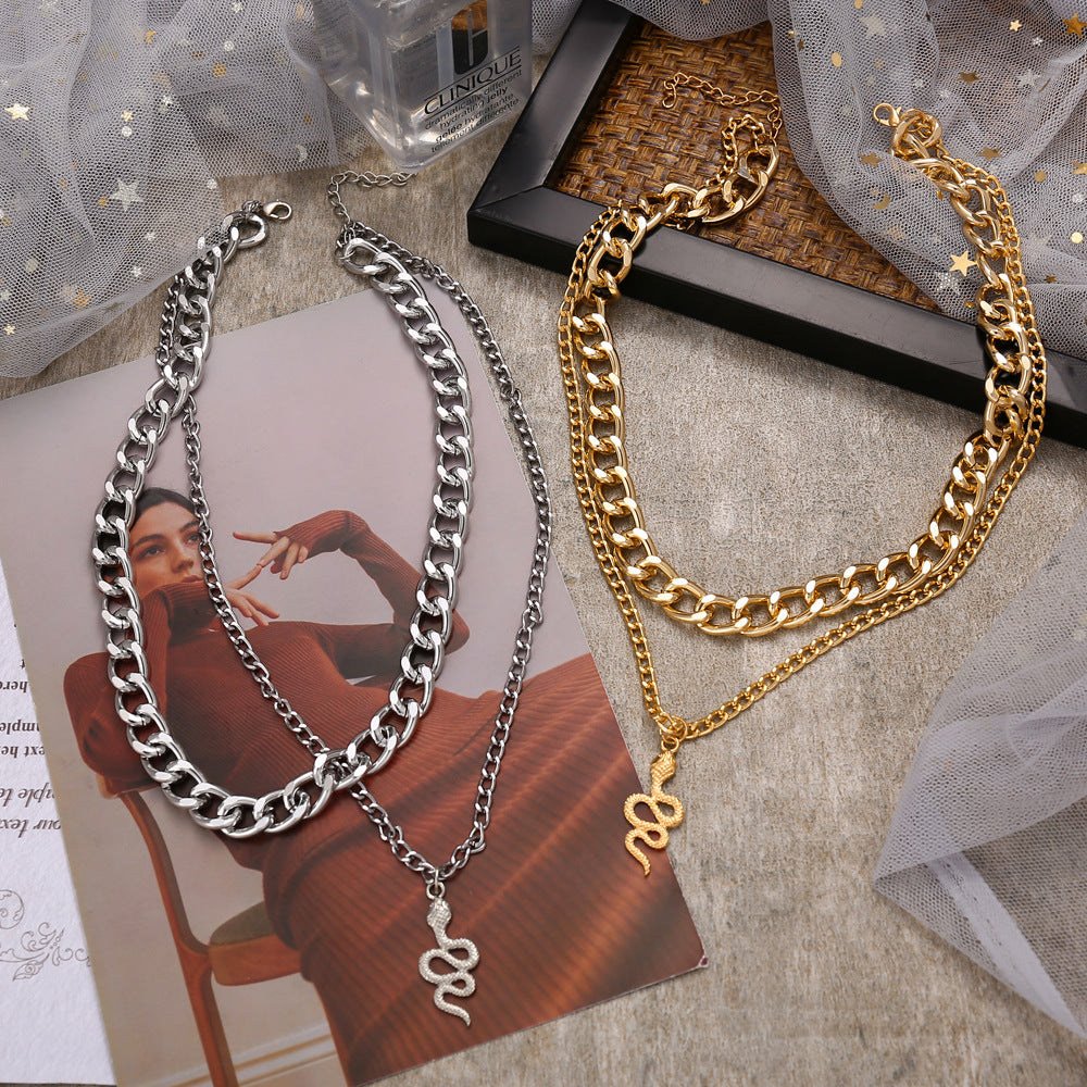 Fashion Snake Thick Chain Double Layer Alloy Necklace Wholesale