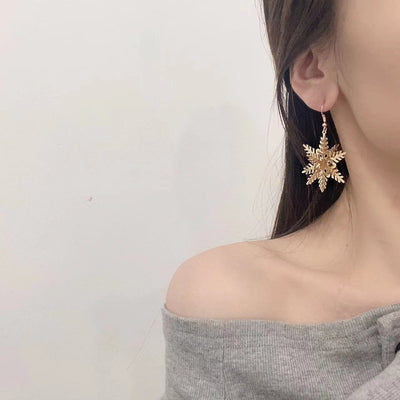 Gold Snowflake Statement Drop Earrings for Women - Christmas 2022 Collection