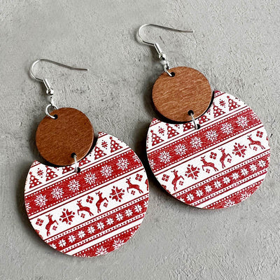 Bohemian Snowflake Geometric Wood Christmas Earrings for Women