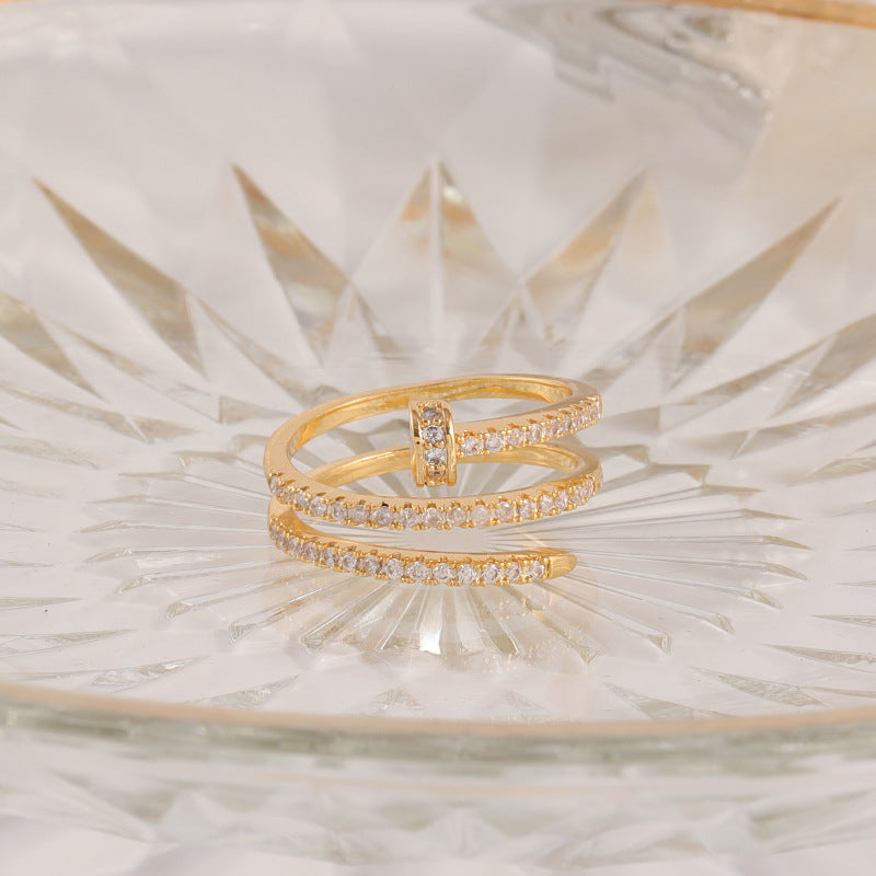 Fashion Copper Plated Zircon Inlay Statement Ring