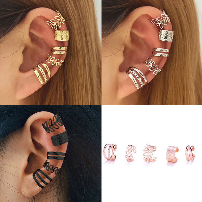 Fashion Minimalist Leaf Design Ear Cuff Set for Women
