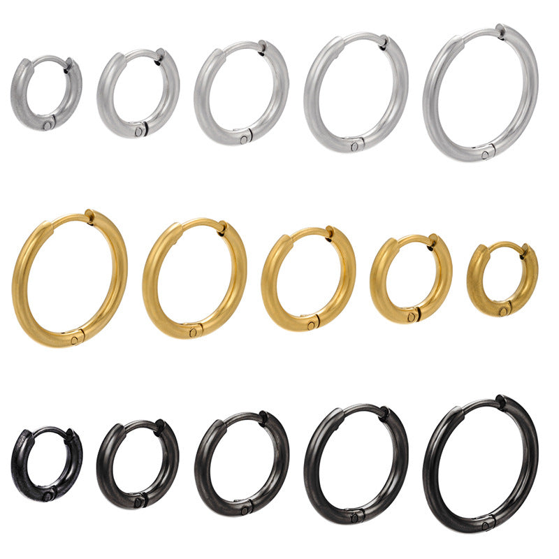 Fashion Solid Color Stainless Steel Hoop Earrings with Bead Accent