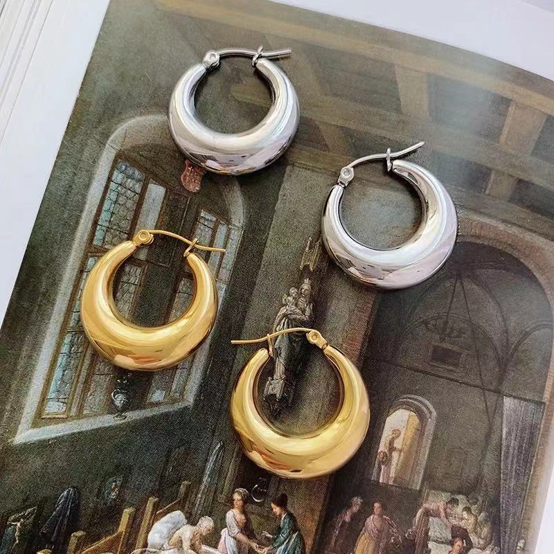 Geometric Polished Gold Plated Stainless Steel Drop Earrings