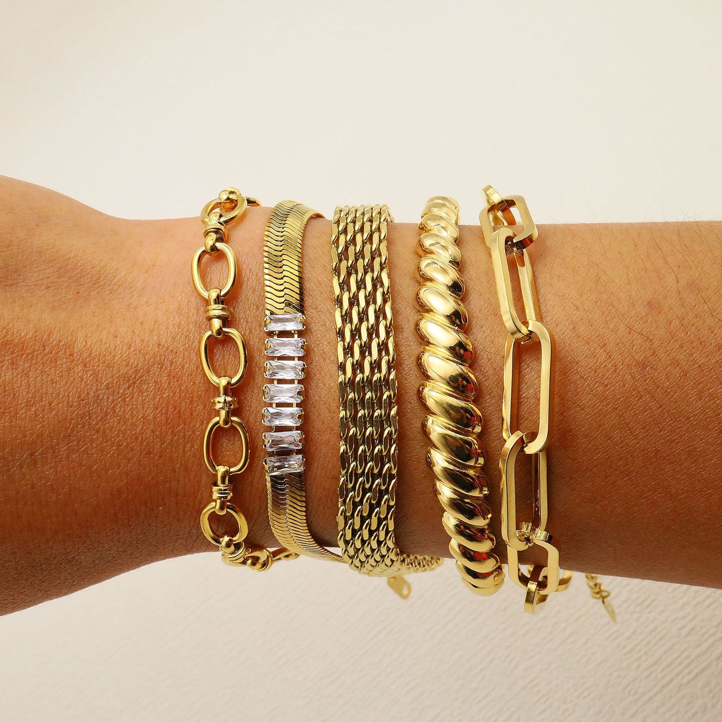 Fashion Titanium Steel Plated Gemstone Inlay Layered Bracelet