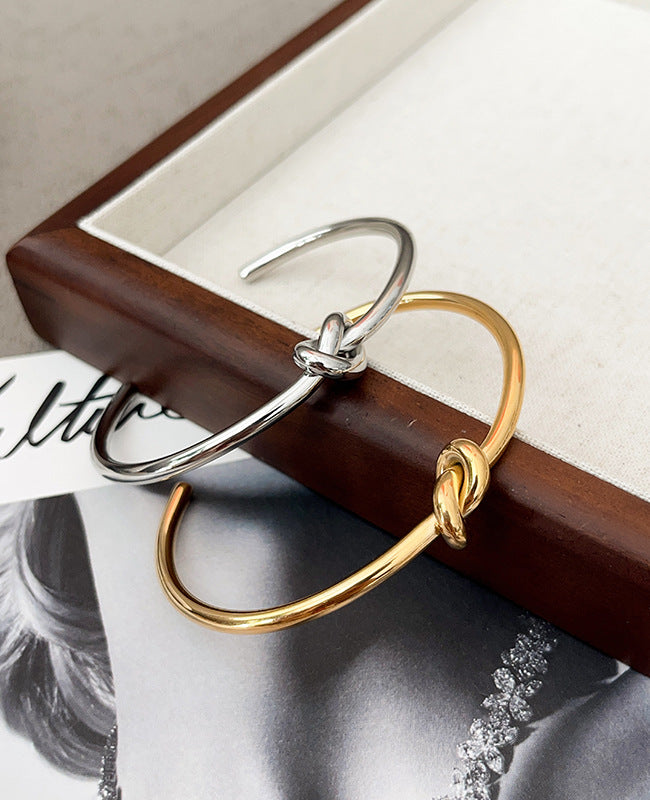Fashion Minimalist Titanium Steel Knot Bangle Bracelet Plated in 18K Gold