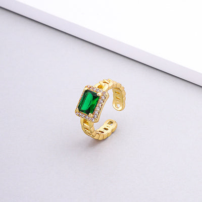 Fashion Geometric Square Emerald Open Titanium Steel Ring