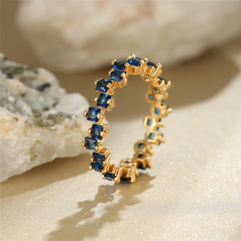 Rainbow Series Blue Gemstone Inlay Copper Ring